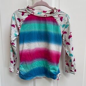 Harley 2T Girls Flamingo Stripe Blue & Pink Long Sleeve Rash Guard Bathingsuit